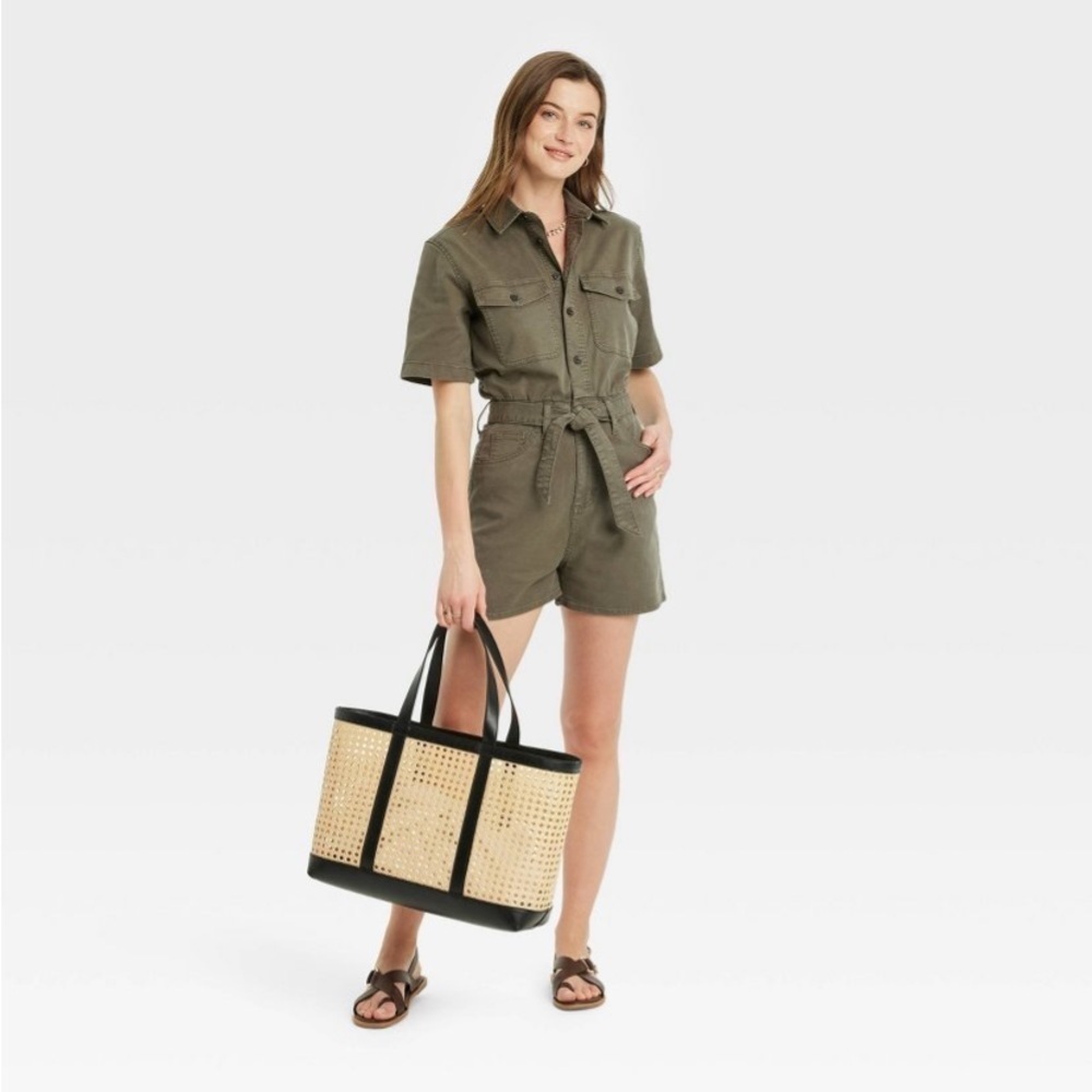 Women's Short Sleeve Denim Romper -
Universal Thread™ Olive Green 4 new